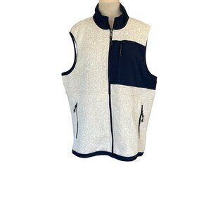 George Men's Fleece Tan/Navy Faux Fur Lined, Full Zip Vest, Size XL EUC